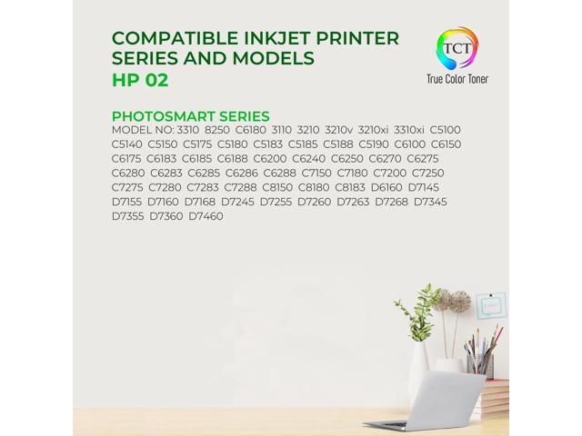 True Color Toner 02 Ink Cartridge 6 Pack - Premium Compatible Replacement for HP 02 Works With HP Photosmart 3110 3210 3210v 3210xi 3310 C5180...