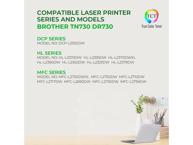 True Color Toner TN730 Toner Cartridge 2 Pack and DR730 Drum Unit - Premium Compatible Replacements for Brother HL-L2350DW L2370DW L2390DW...