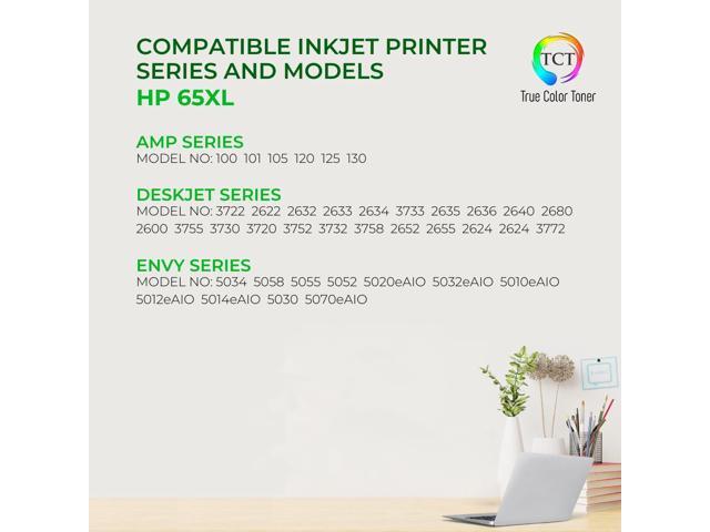 True Color Toner 65XL Black Ink Cartridge 2 Pack - Premium Compatible Replacement for HP 65XL N9K04AN Black High Yield Works With HP Deskjet 3720...