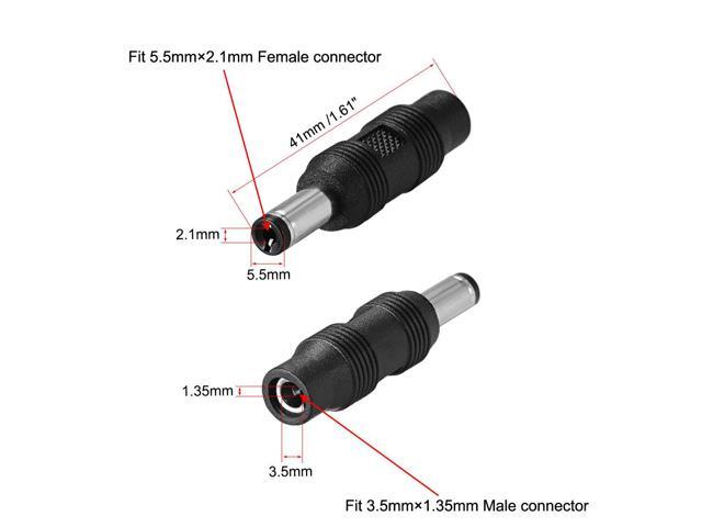 DC Power Converter 5.5mm x 2.1mm Male to 3.5mm x 1.35mm Female Adapter Connector Black 5Pcs