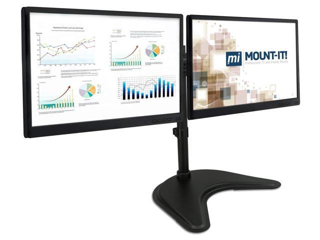 Mount-It! Free Standing Dual Monitor Stand Double Monitor Desk Mount Fits Two x 19 20 21 22 23 24 27 Inch Computer Screens 2 Heavy Duty...