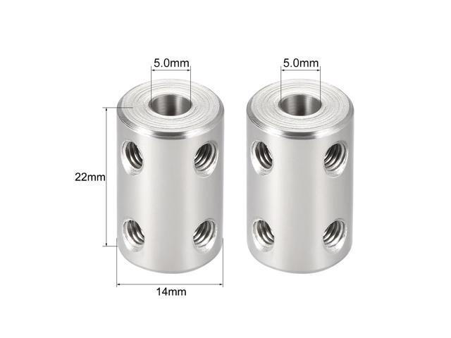 Shaft Coupling 5mm to 5mm Bore L22xD14 Robot Motor Wheel Rigid Coupler Connector Silver Tone 2 Pcs