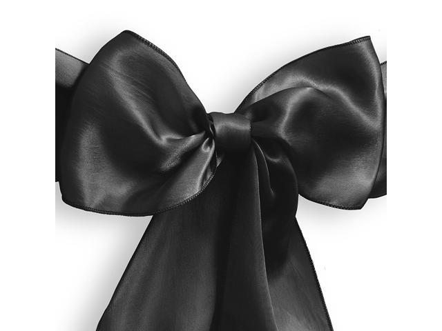 Lann's Linens - 10 Elegant Satin Wedding/Party Chair Cover Sashes/Bows - Ribbon Tie Back Sash - Black