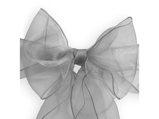 Lann's Linens - 100 Elegant Organza Wedding/Party Chair Cover Sashes/Bows - Ribbon Tie Back Sash - Silver