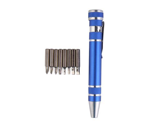Portable Screwdriver Set 8 in 1 Aluminum Multi-Tool Phone Screw Driver Pen Set Tools Precision Phone Repair Tool Kit - Blue