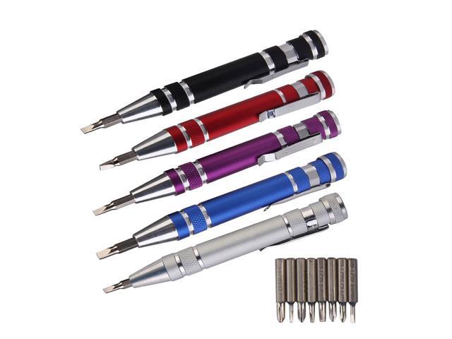 Portable Screwdriver Set 8 in 1 Aluminum Multi-Tool Phone Screw Driver Pen Set Tools Precision Phone Repair Tool Kit - Blue