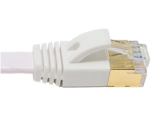 Micro Connectors 50 Feet Cat7 Shielded RJ45 Flat Patch Cable with Cable Clips White (E11-050FL-W)