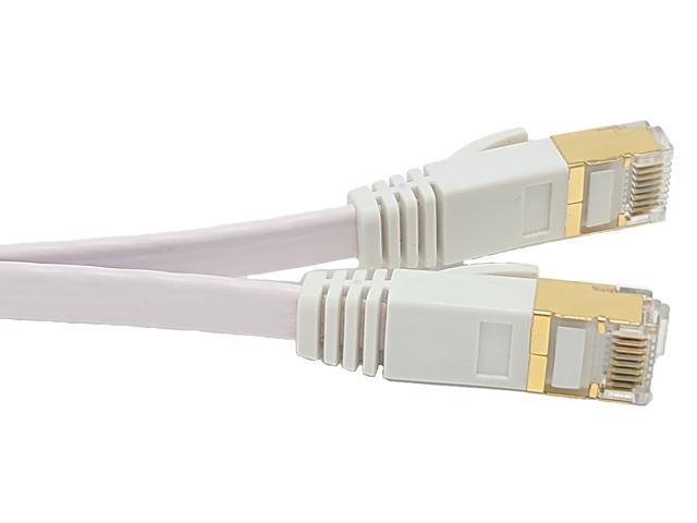 Micro Connectors 50 Feet Cat7 Shielded RJ45 Flat Patch Cable with Cable Clips White (E11-050FL-W)