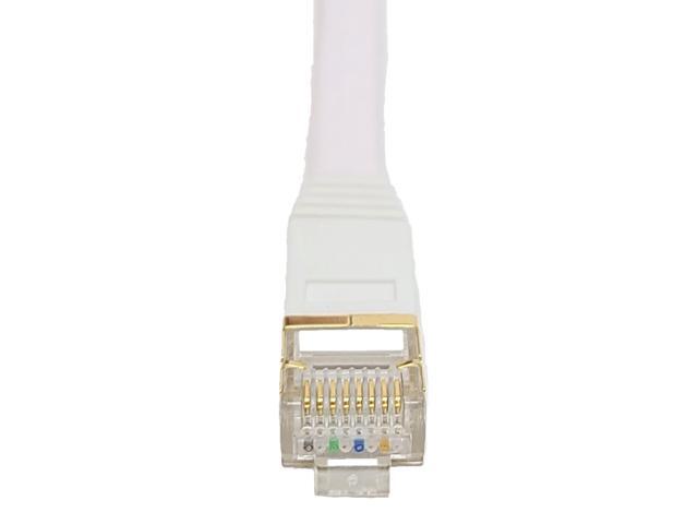 Micro Connectors 50 Feet Cat7 Shielded RJ45 Flat Patch Cable with Cable Clips White (E11-050FL-W)