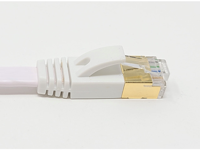 Micro Connectors 75 Feet Cat7 Shielded RJ45 Flat Patch Cable with Cable Clips White (E11-075FL-W)