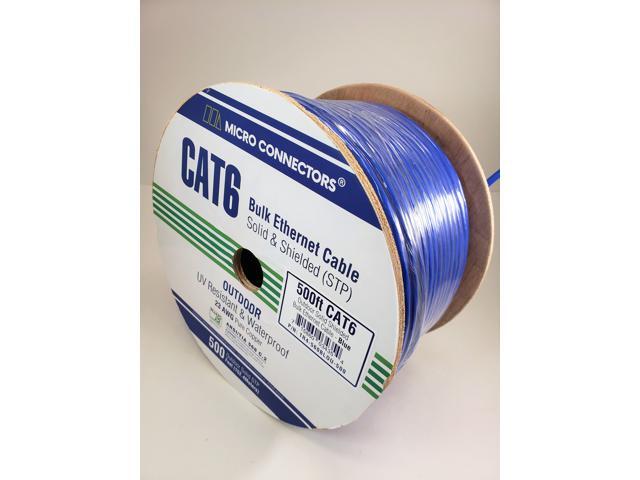 Micro Connectors 500FT Solid Shielded (STP) CAT6 Outdoor, UV Resistant Bulk Ethernet 23AWG Cable - Blue (TR4-560BLOU-500)