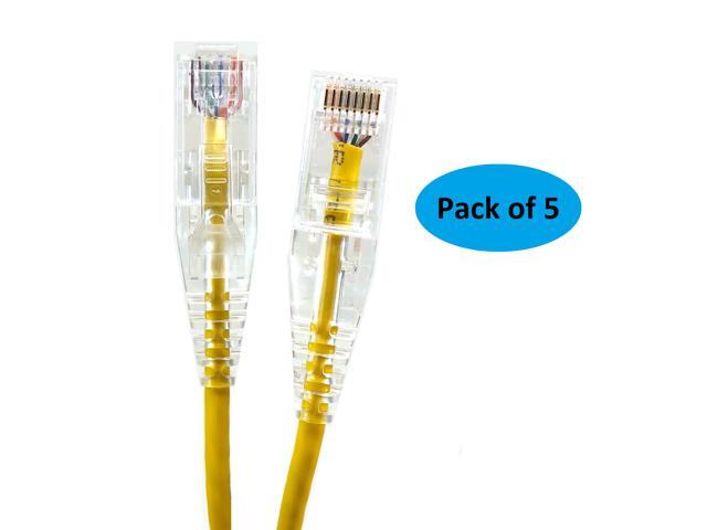 Micro Connectors (E08-001Y-SLIM-5) Ultra Slim 1Feet (28AWG) CAT 6 UTP RJ45 Patch Cables, Pack of 5, Color-Yellow