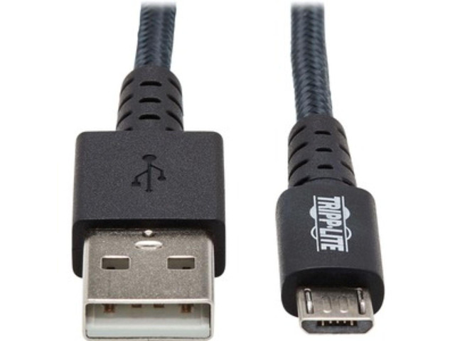 Tripp Lite U050-010-GY-MAX Heavy-Duty USB-A to USB Micro-B Cable - M/M, USB 2.0, UHMWPE and Aramid Fibers, Gray, 10 ft. (3 m)