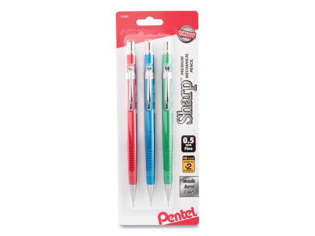 Pentel Sharp Mechanical Drafting Pencil 0.5 mm Assorted Metallic Barrels 3/Pack P205MBP3M1
