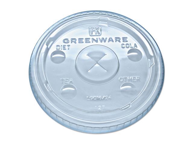 Fabri-Kal Greenware Cold Drink Lids Fits 16-18 24 oz Cups X-Slot Clear 1000/Carton LGC1624