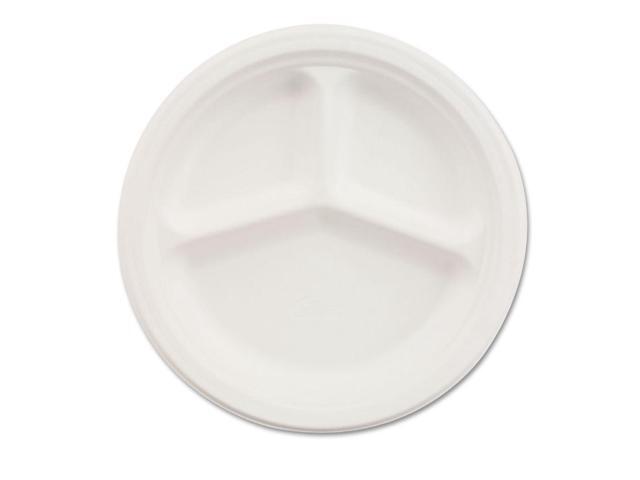 Paper Dinnerware, 3-Comp Plate, 9 1/4' Dia, White, 500/Carton