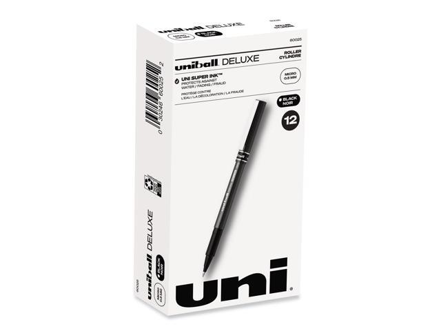 uni-ball Stick Roller Ball Pen Micro 0.5mm Black Ink Metallic Gray Barrel Stand