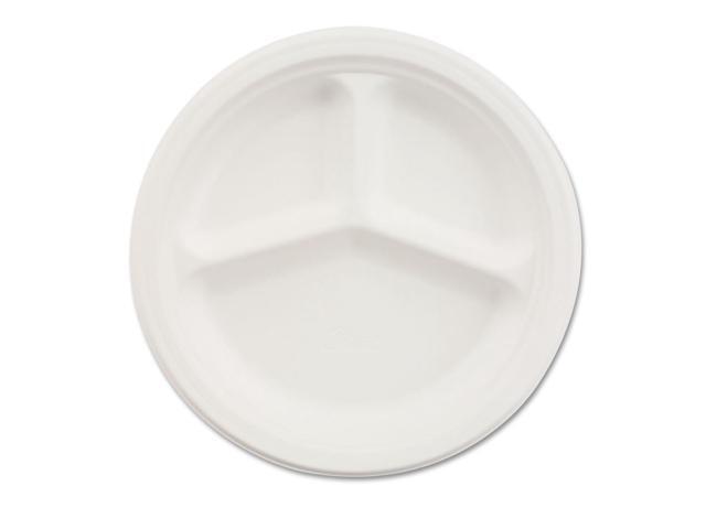 Paper Dinnerware, 3-Comp Plate, 10 1/4' Dia, White, 500/Carton