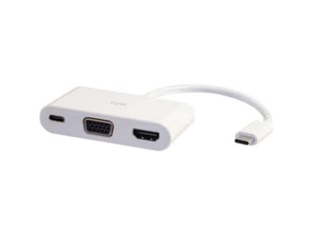 C2G USB C TO HDMI AND VGA ADAPTER CONVERTER WITH POWER DELIVERY - WHITE - USB TO