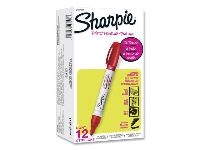 Sharpie Permanent Paint Marker, Medium Bullet Tip, Red, Dozen 2107613
