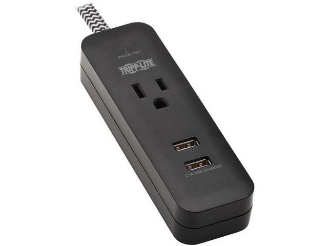 Tripp Lite Surge Protector Power Strip 1-Outlet 2 USB Ports 4ft Cord TLP104USB