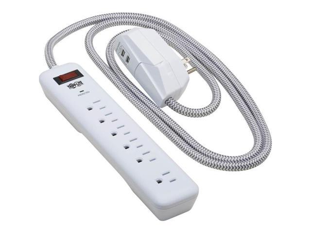 Tripp Lite Surge Protector Power Strip 7-Outlet 2 USB Ports White TLP616USB