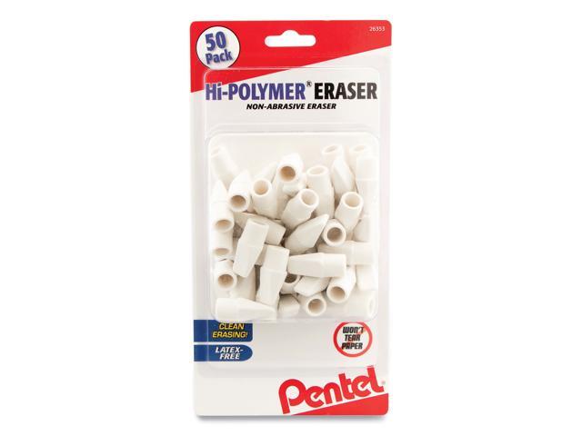 Pentel Hi-Polymer Eraser Caps, White, Pack Of 50