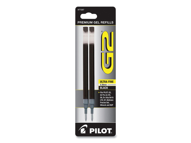 Pilot Refill for Pilot G2 Gel Ink Pens Ultra Fine Point Black Ink 2/Pack 77287