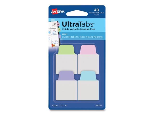 Avery Ultra Tabs Repositionable Tabs 1 x 1.5 Pastel:Blue Green Pink Purple 40/Pk