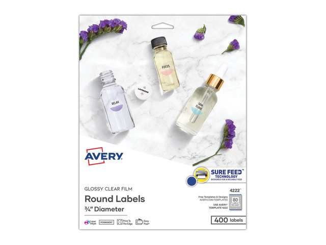 Avery Printable Self-Adhesive Permanent 3/4' Round ID Labels 3/4'dia. Clear 400/Pk 4222