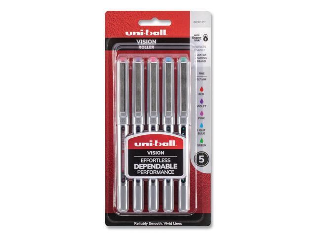 Uni-ball VISION Stick Roller Ball Pen, .7 mm, Asstd Ink/Barrel, 5/PK (UBC60381PP)