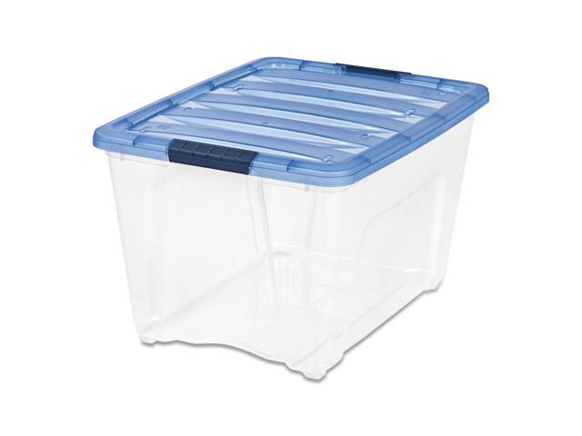 Iris Stack and Pull Latching Flat Lid Storage Box 13.5gal Clear/Translucent Blue