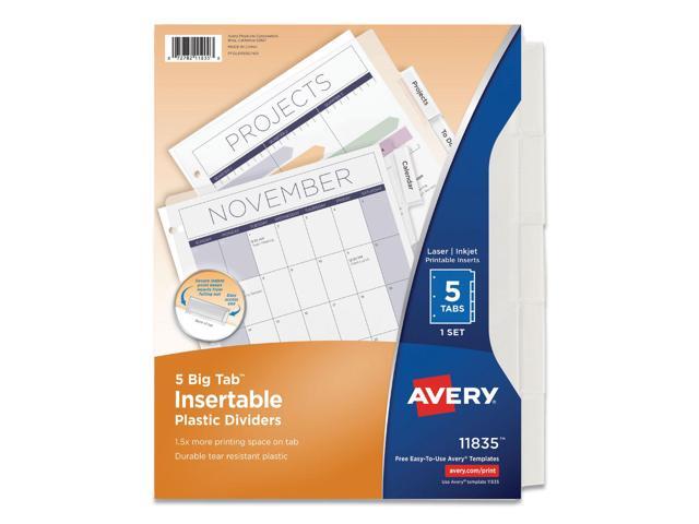 Avery Insertable Big 5-Tab Plastic Dividers, 11 x 8.5, Clear, 1 Set (AVE11835)