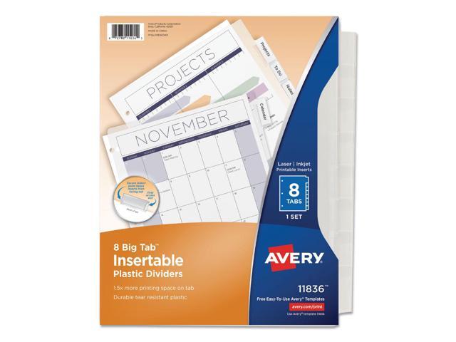 Avery Insertable Big Tab Plastic Dividers, 11 x 8.5, Clear, 1 Set (AVE11836)