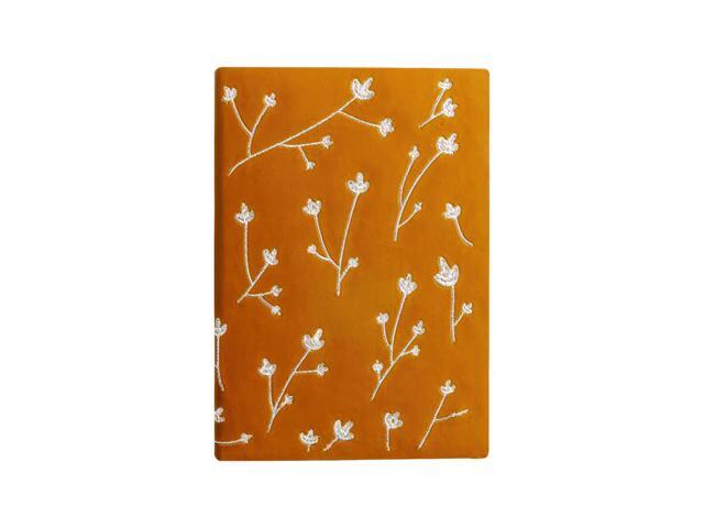 Denik Embroidered Vegan-Leather Layflat Flexible Cover Journal, Samantha Branches/Leaves, College Rule, Orange, 8 x 5.5, 72 Sheets (DNKAHBC508L)