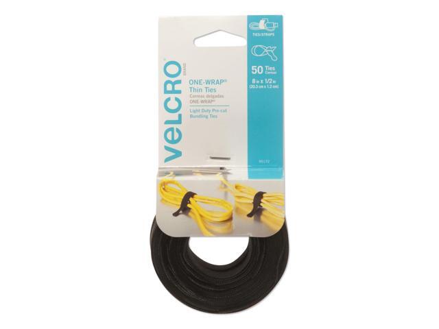 Velcro Brand One-Wrap Pre-Cut Thin Ties, 0.5' X 8', Black, 50/Pack 95172