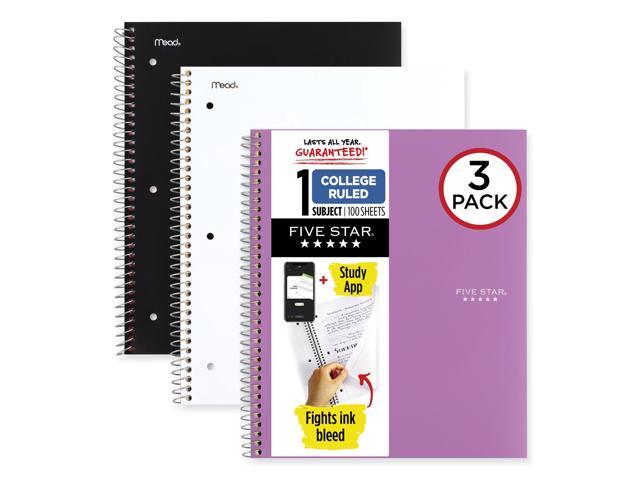 Five Star Wirebound Notebook 2-Pockets College Rule Assorted Color 100Sh 3Pk