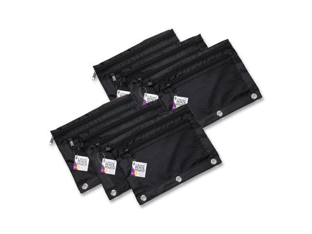 Pencil Pouch - 2 Pocket with Mesh Front - Black - 6/Bag
