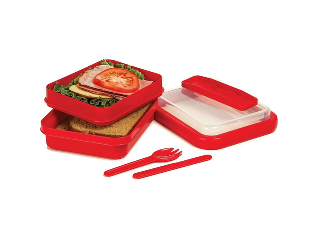 Progressive PS-9104R 6-Piece Divided Square Lunch Box To Go (Red)