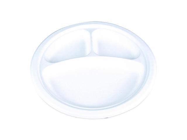 ChampWare Molded Fiber Tableware 3-Compartment Plate 10' dia White 125/Sleeve 4 Sleeves/Carton 18163WPF