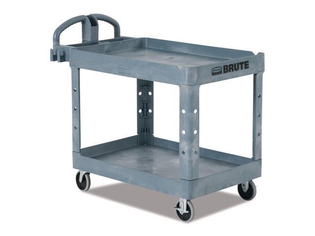 BRUTE Heavy-Duty Ergo Handle Utility Cart Plastic 2 Shelves 750 lb Capacity 26' x 55' x 33.25' Gray 2192463