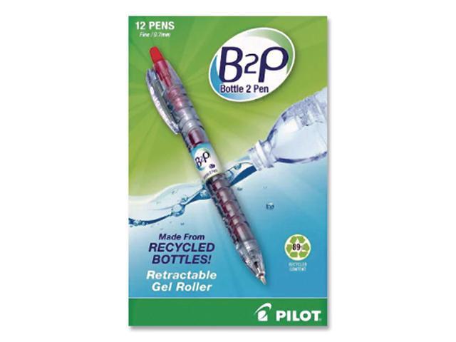 B2P Bottle-2-Pen Recycled Ballpoint Pen Retractable Fine 0.7 mm Red Ink Translucent Blue Barrel Dozen 34602