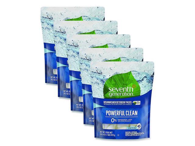 Natural Automatic Dishwasher Detergent Packs Free and Clear 45 Powder Packets/Box 5 Boxes/Carton 10732913451804