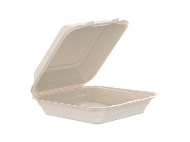 Compostable Molded Fiber Hinged Trays ProPlanet Seal 9.14 x 9 x 2.98 Natural 200/Carton 90FBRHT1
