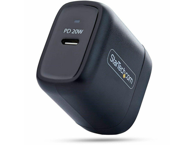 StarTech 20W USB-C Wall Charger Portable Charger with USB Power Delivery Fast Charging 5V/9V PD USB-C Charger Black