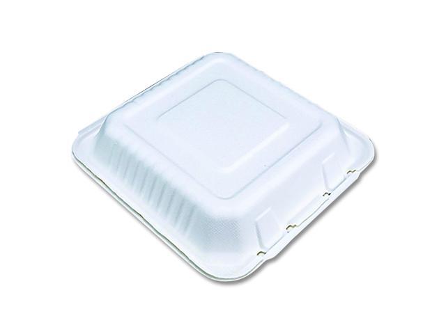 ChampWare Molded-Fiber Clamshell Containers 9 x 9 x 3 White 100/Sleeve 2 Sleeves/Carton 18935WPF