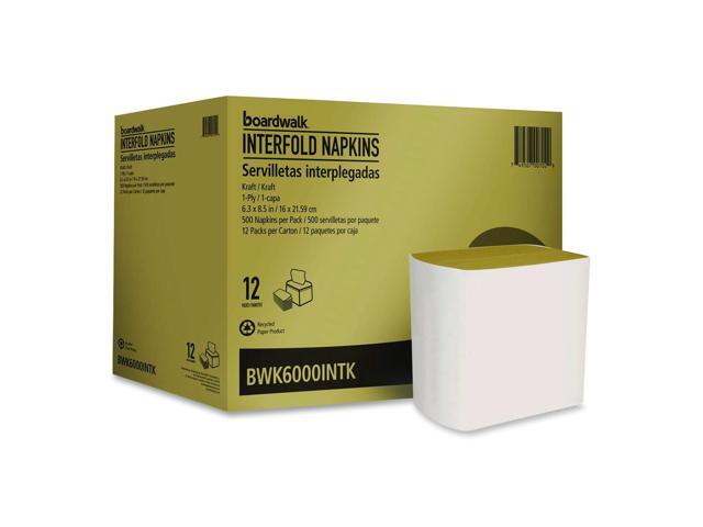 Interfold Napkins 1-Ply 8.8 x 6.3 Kraft 500/Pack 12 Packs/Carton BWK6000INTK