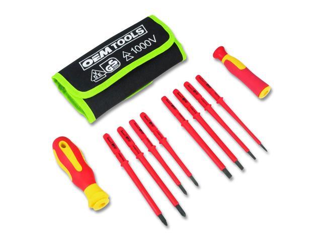 Insulated 10-Piece Interchangeable Bit Screwdriver Set, Metric Phillips and Slotted Blade Bits, Orange/Yellow Handle