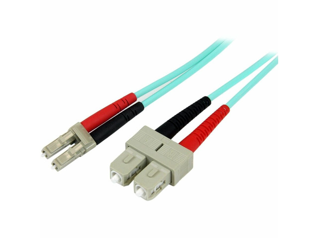 StarTech 3m 10ft LC/UPC to SC/UPC OM3 Multimode Fiber Optic Cable Full Duplex 50/125 Zipcord 100G LSZH Fiber Jumper Cord