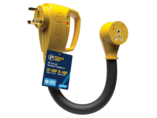 Camco Power Grip RV 12' 30Amp Circuit Analyzer Dogbone - Integrated Surge Protection